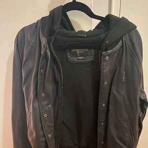 Obey leather jacket with hood